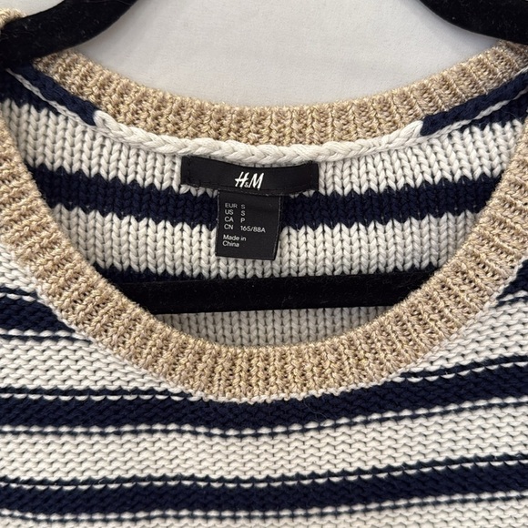 H and M Striped knit sweater blue and white stripe with gold collar  small - Picture 2 of 4